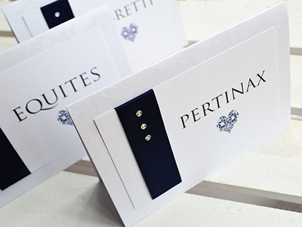 tentfold table names with panel, ribbon and diamantes